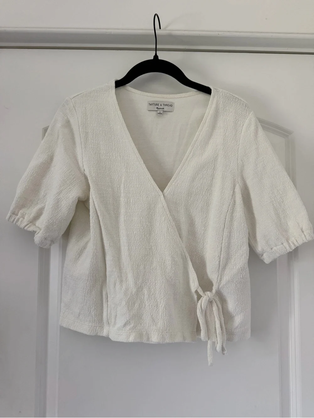 Vintage Madewell Texture & Thread Cream Wrap Tie Short Sleeve Blouse
